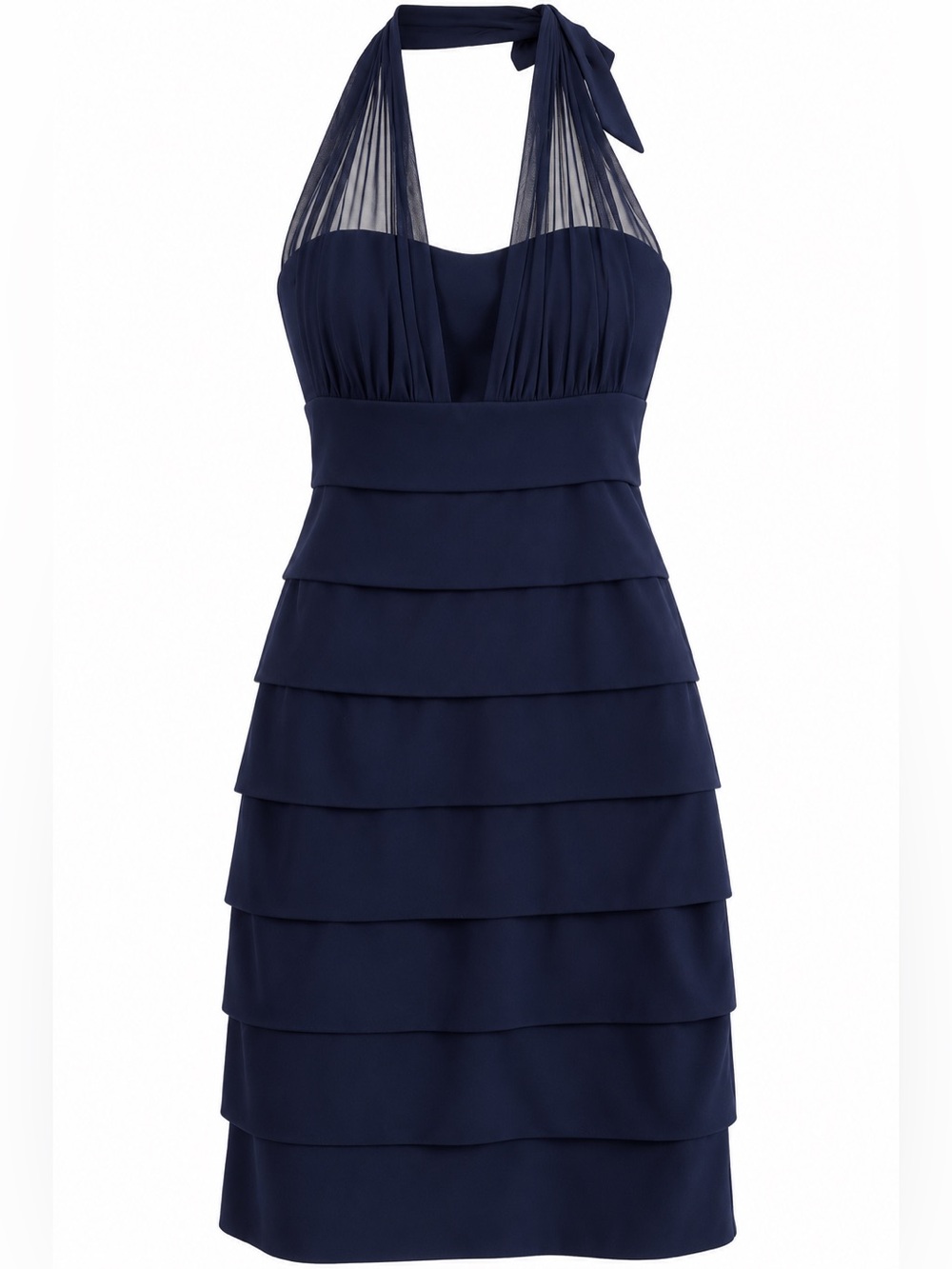 En Focus Studio Tiered Halter Midi Dress in Blue Size 6 Like New